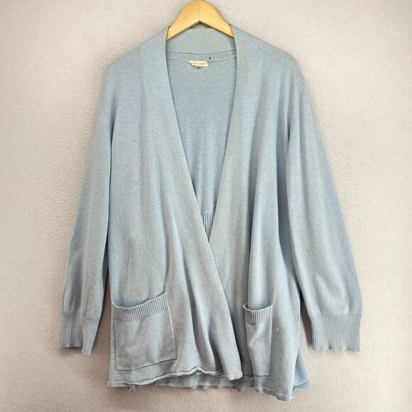 Eileen Fisher Sweaters - EILEEN FISHER Cardigan XL Cotton Cashmere Open Front Sweater Pockets Light Blue